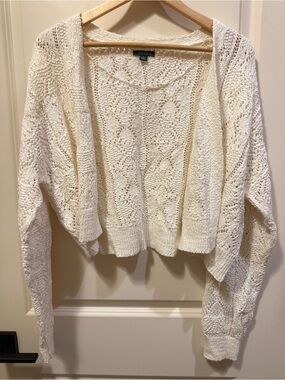 wild fable Cream Open-Weave Cropped Cardigan